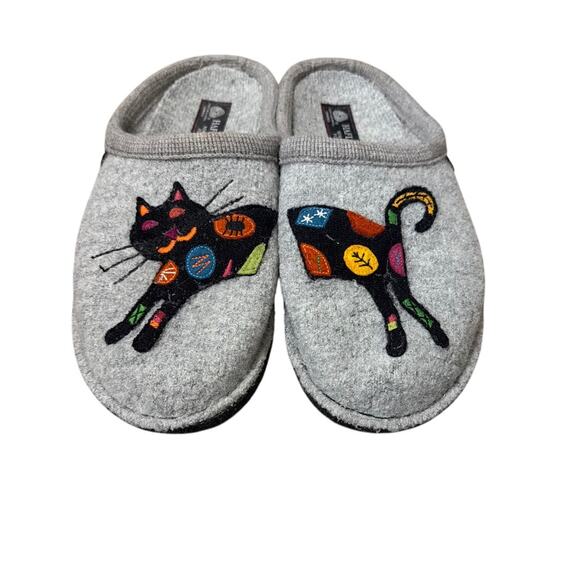 Haflinger Sassy Boiled Wool Cat Design Stone Gray Slippers  Size 41 US 10-10.5 - Picture 1 of 6